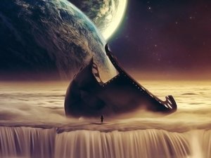 安卓设计 创意 科幻 星球 瀑布手机壁纸