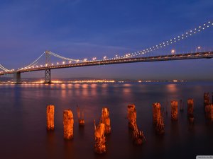 风景 城市 美国 旧金山-奥克兰海湾大桥 夜景