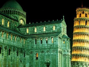 安卓风景 城市 意大利 比萨斜塔 夜景手机壁纸