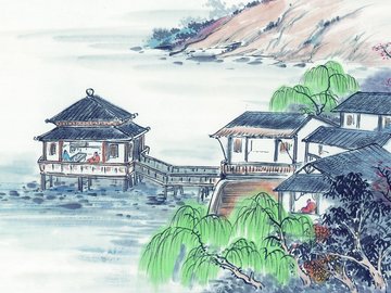 炫酷 手绘 中国风 山水画