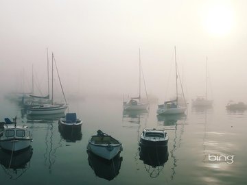 风景 海洋 帆船 雾 bing