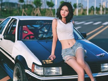 秋名山 战车 丰田 AE86 美女 模特 宽屏