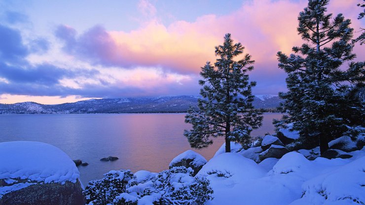 风景 雪景 湖泊