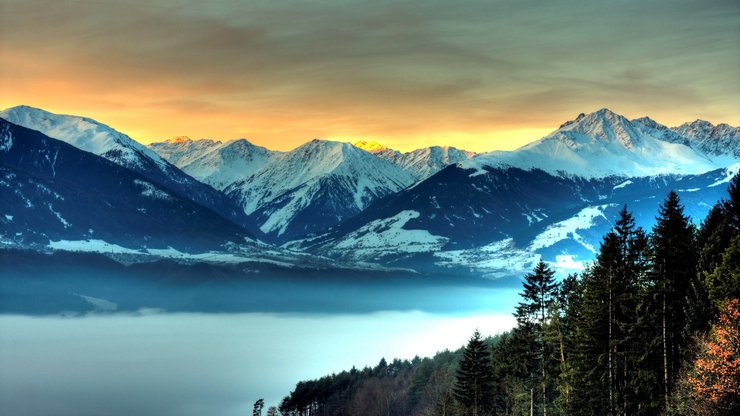 风景 自然 湖泊 雪山