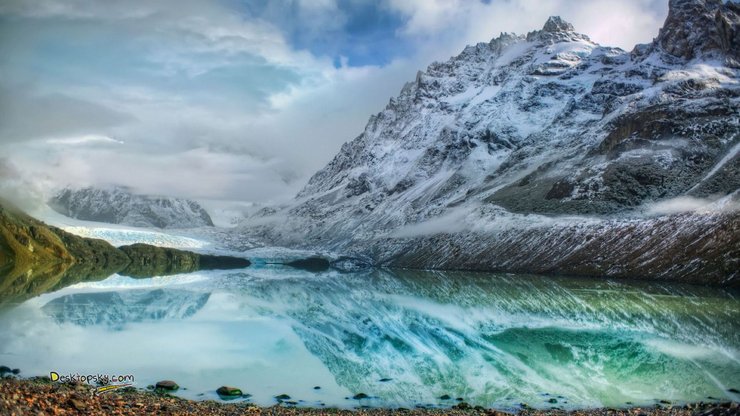 风景 雪景 湖泊 雪山