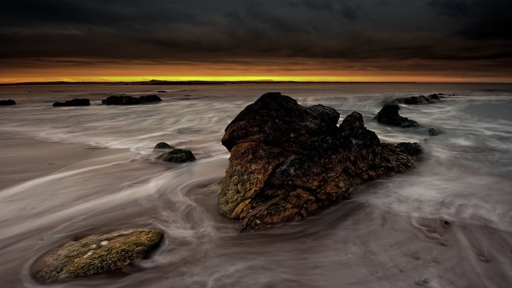 风景 海水 岩石 落日