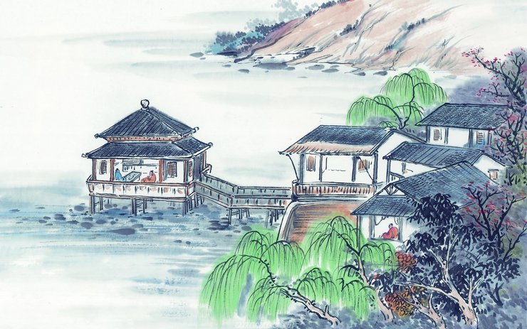 安卓手机炫酷 手绘 中国风 山水画高清壁纸