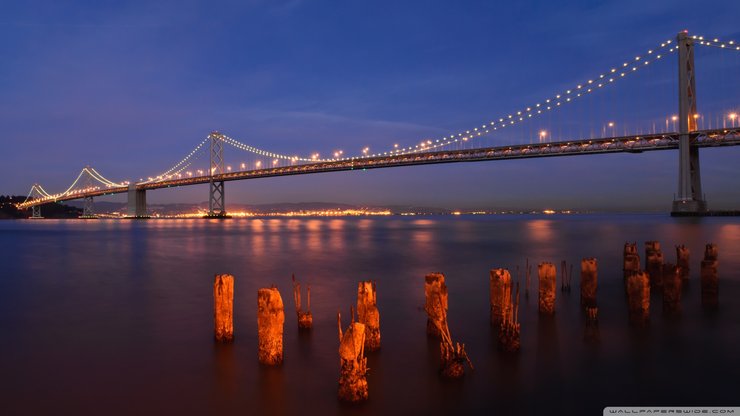 安卓风景 城市 美国 旧金山-奥克兰海湾大桥 夜景手机壁纸