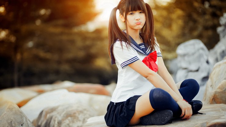 安卓手机美女 萌妹子 马尾辫高清壁纸