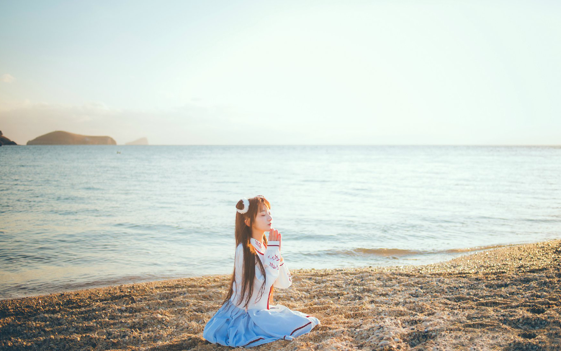 文艺古风,唯美可爱,汉服写真,海边,美女模特